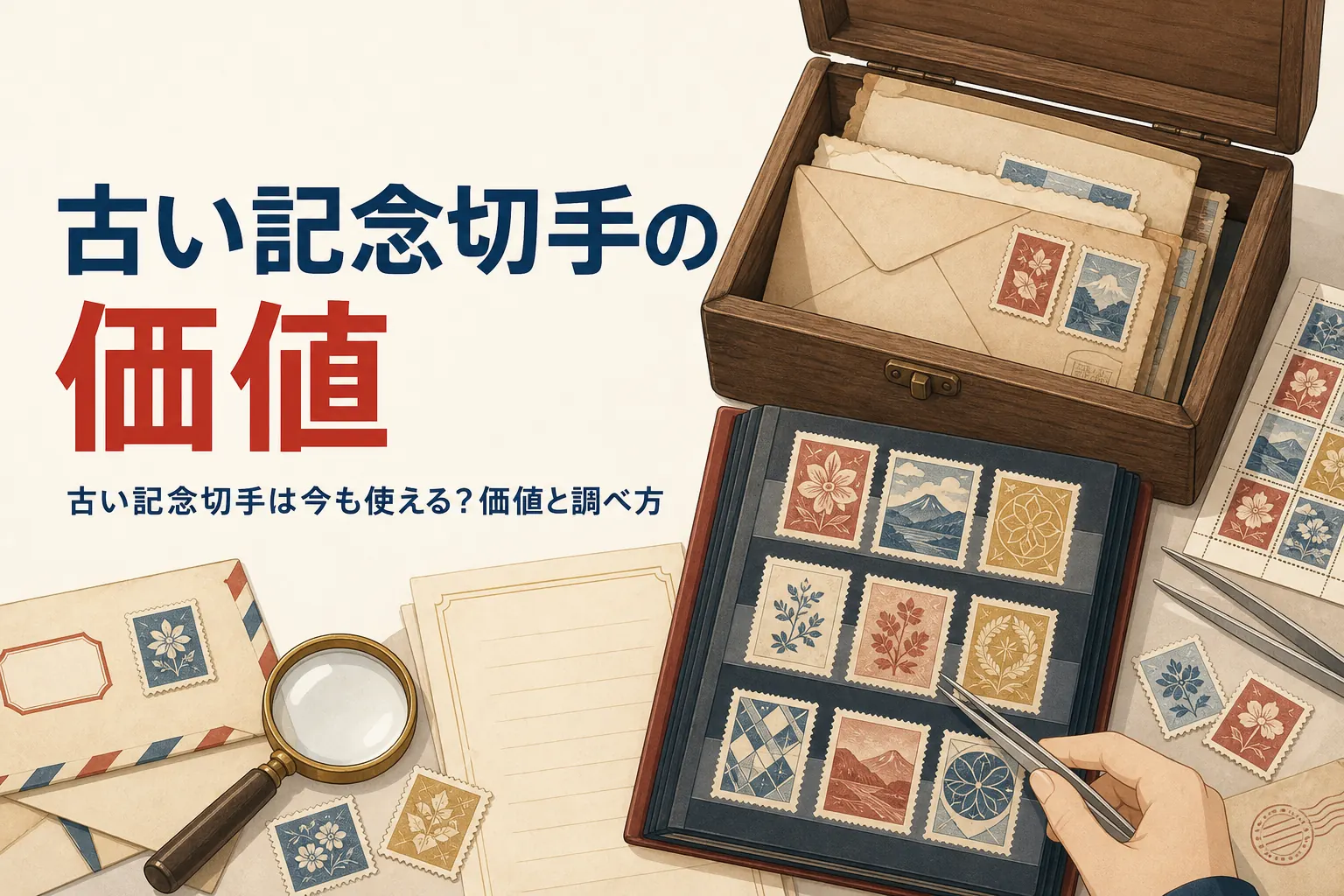 古い記念切手の価値と、今も郵便に使えるかを解説する記事のアイキャッチ