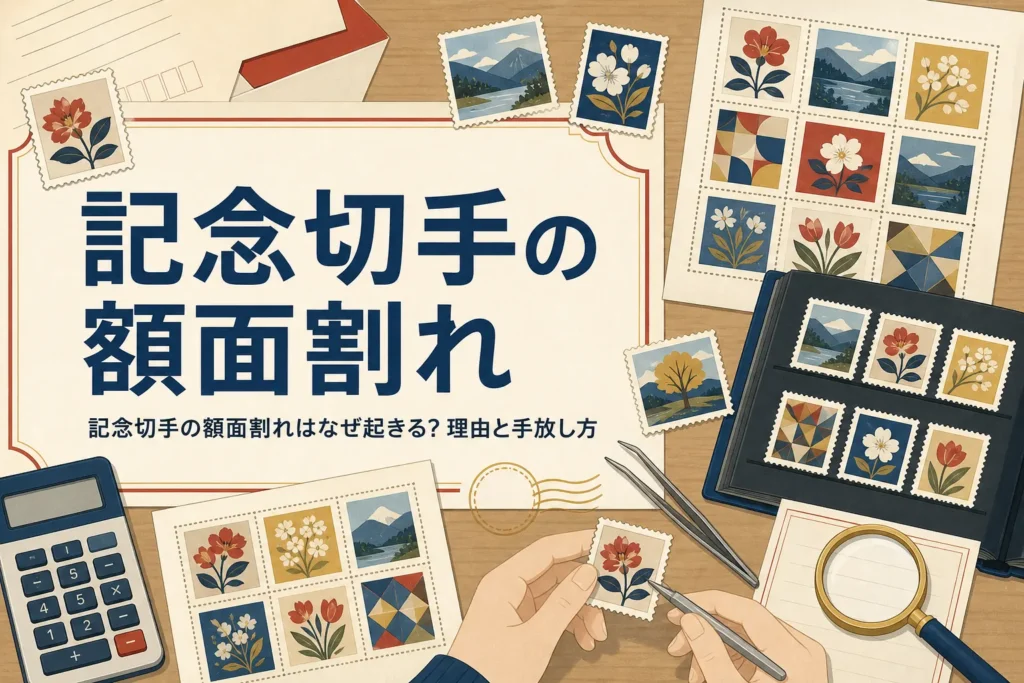 記念切手の額面割れの理由と損をしにくい手放し方を解説する記事のアイキャッチ