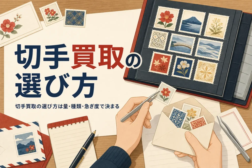 切手買取の選び方を、専門の買取店・金券ショップ・フリマで比べる記事のアイキャッチ