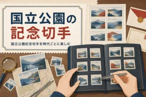 国立公園記念切手のシリーズの歴史と図案の楽しみ方を紹介する記事のアイキャッチ