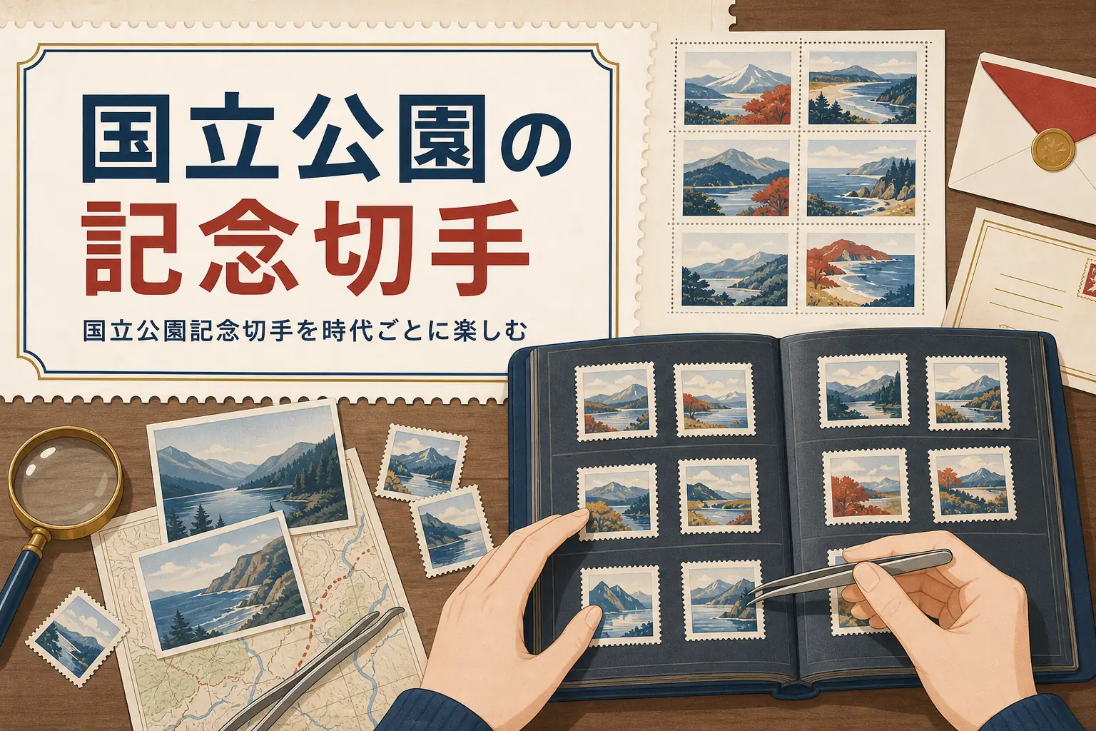 国立公園記念切手のシリーズの歴史と図案の楽しみ方を紹介する記事のアイキャッチ
