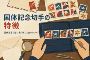 国民体育大会にあわせて発行されてきた国体記念切手の特徴を紹介する記事のアイキャッチ