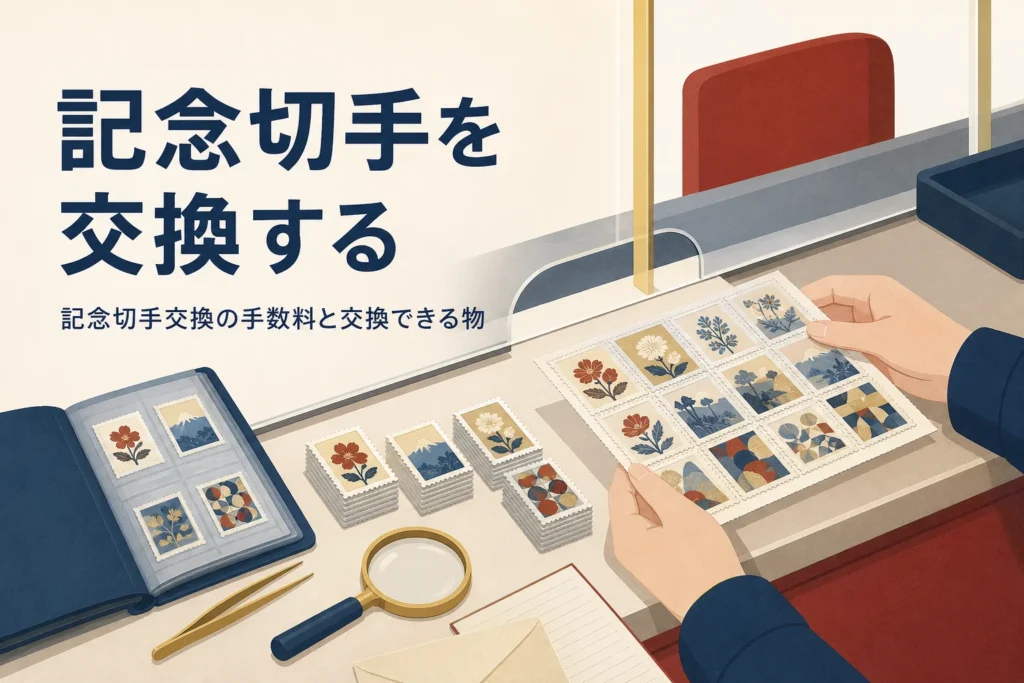 郵便局で記念切手を交換する時の手数料と交換できる物を紹介する記事のアイキャッチ