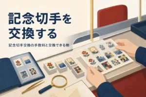 郵便局で記念切手を交換する時の手数料と交換できる物を紹介する記事のアイキャッチ