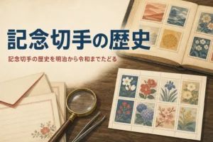 記念切手の歴史を明治の第1号から令和まで紹介する記事のアイキャッチ