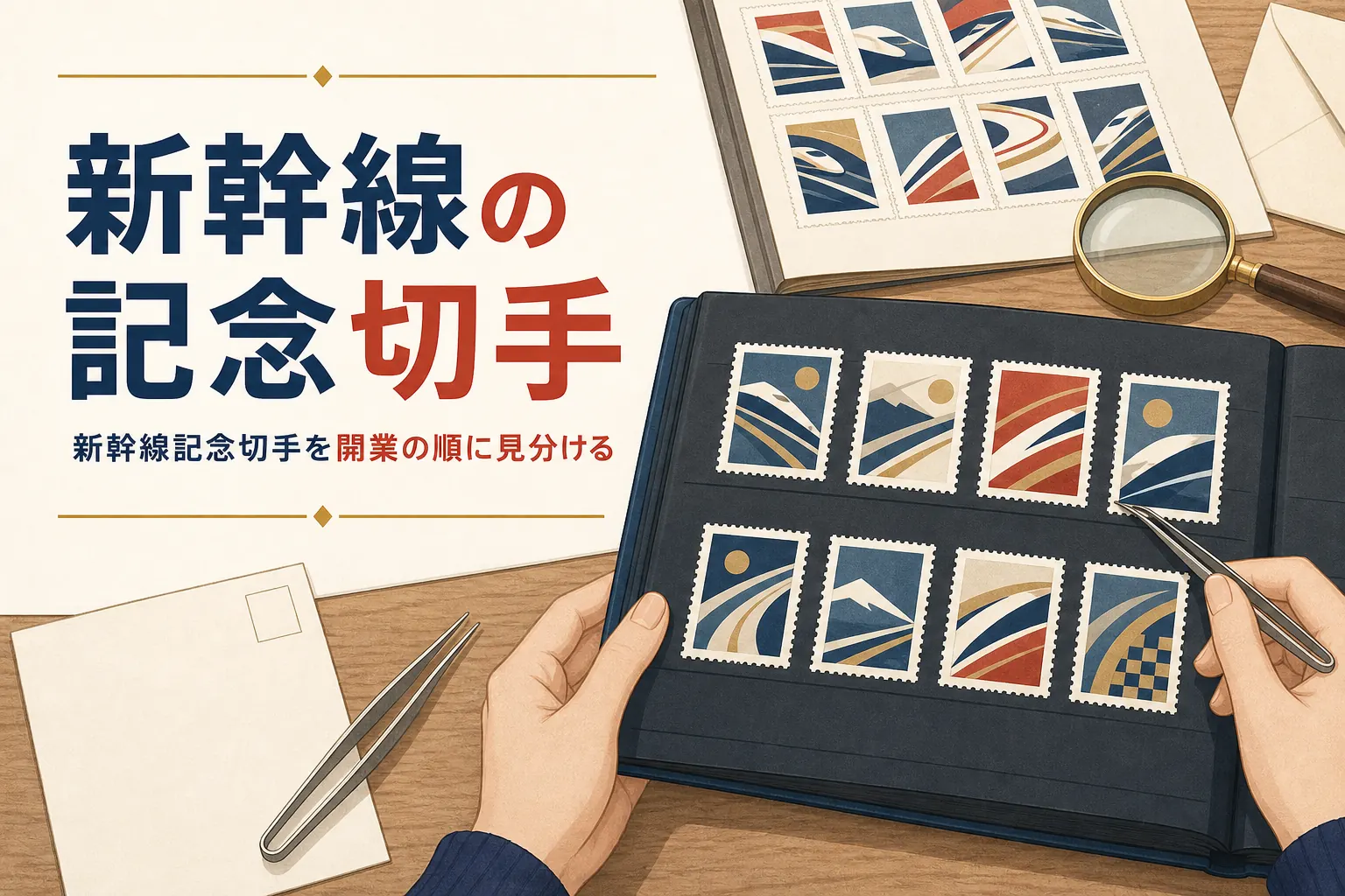 東海道新幹線や東北新幹線の開通を記念した新幹線記念切手を紹介する記事のアイキャッチ