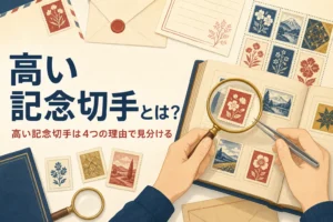 高い記念切手の特徴と見分け方を解説する記事のアイキャッチ